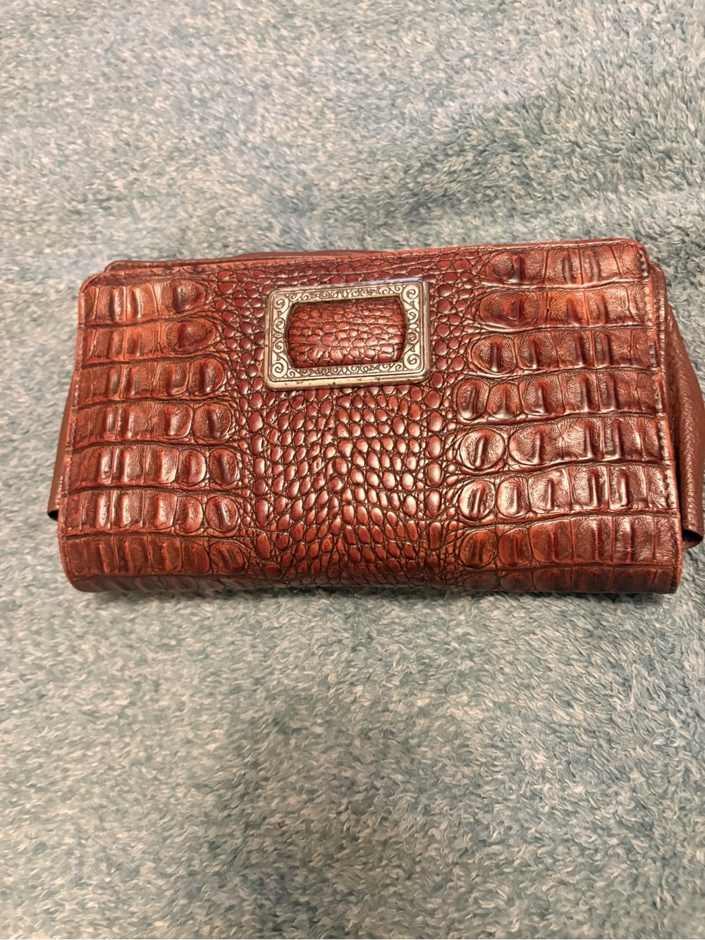 Brighton Gina Croc Leather Organizer Clutch Wallet Brown Rare Vintage Y2K